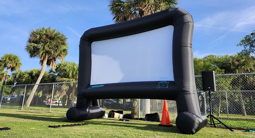 Large inflatable projection screen outdoors